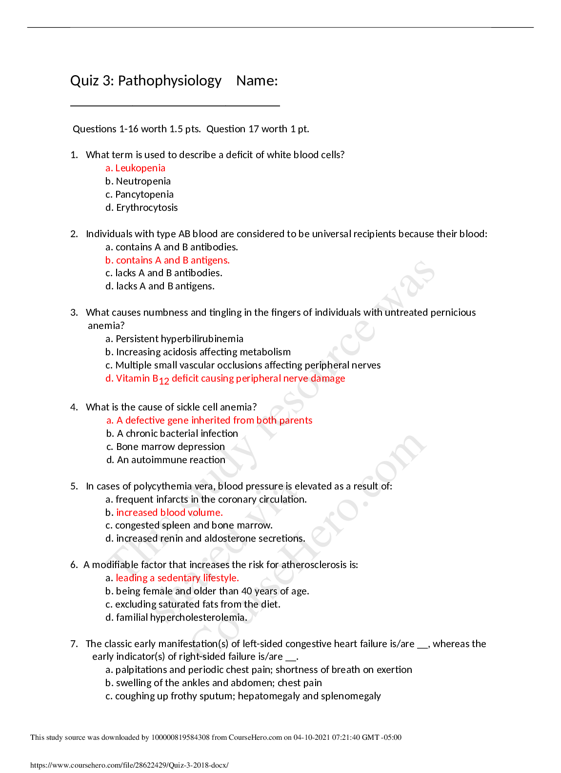 Preview image for Pathophysiology Quiz 3 Prep Guide